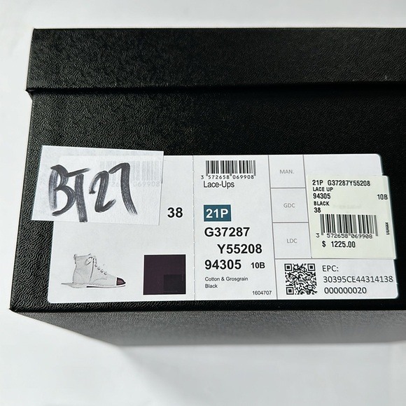 CHANEL Cotton Grosgrain Cap Toe CC Black Lace Up Boots Original Box Dust Bags 38 - Picture 6 of 11